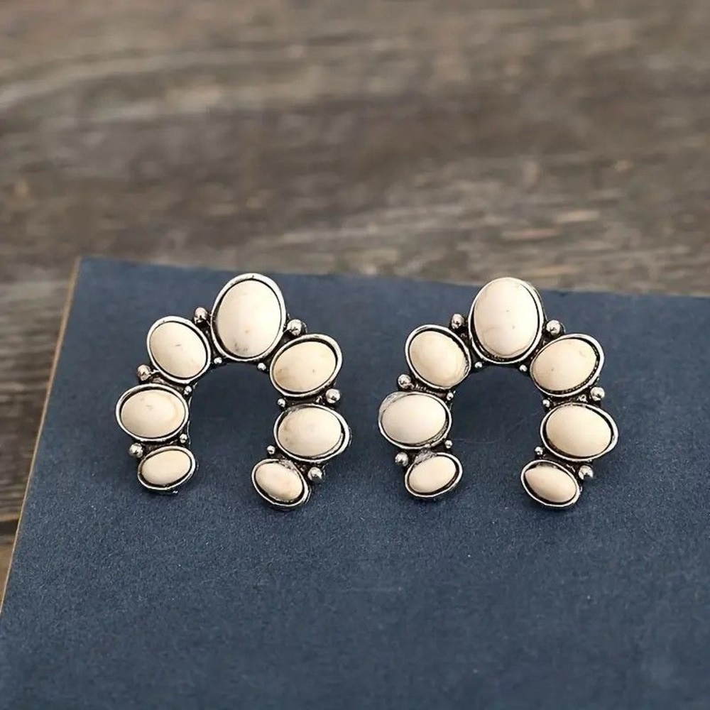 😍New NaJA Squash blossom  silver toned necklace earring set gift White Buffalo - Picture 3 of 4